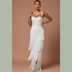 FOR SALE - Elegant Maxi White Dress with Fringes.